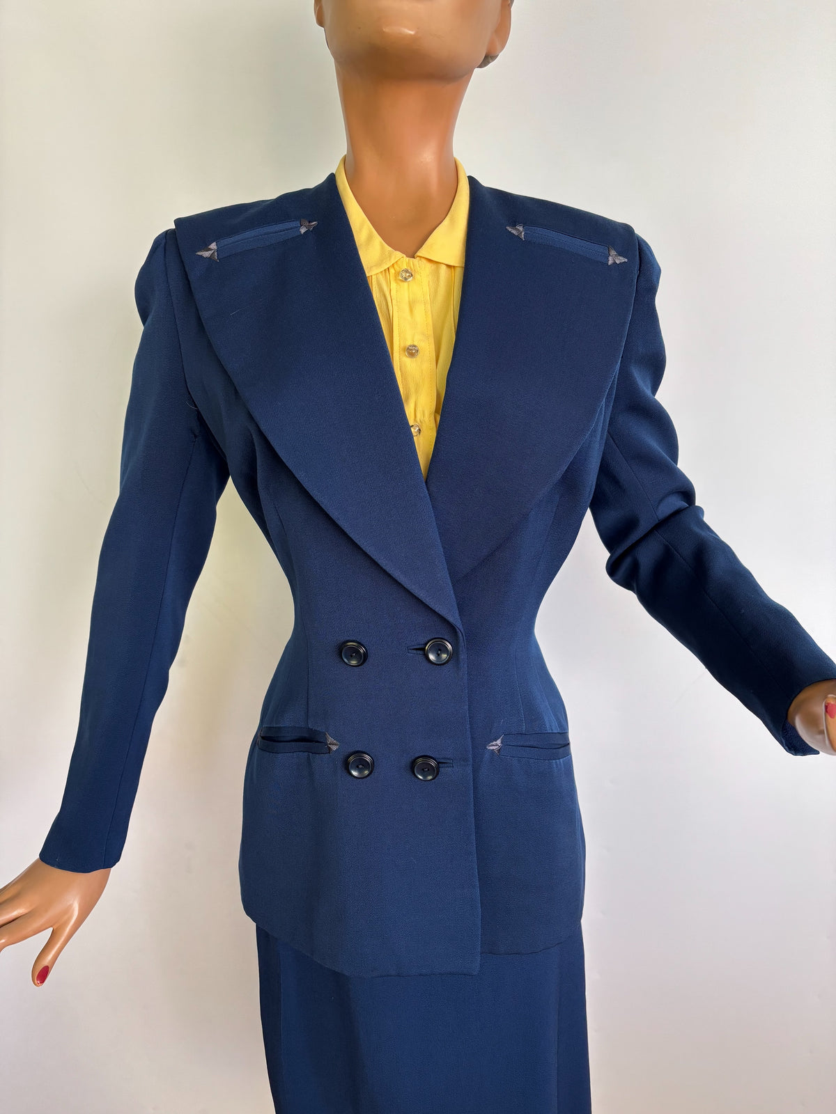 S/XS | 1940s Blue Wool Gabardine Skirt Suit Polly Parker