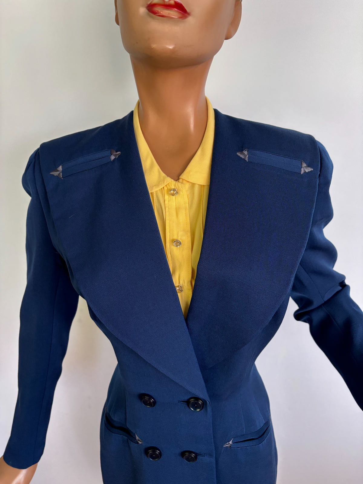 S/XS | 1940s Blue Wool Gabardine Skirt Suit Polly Parker