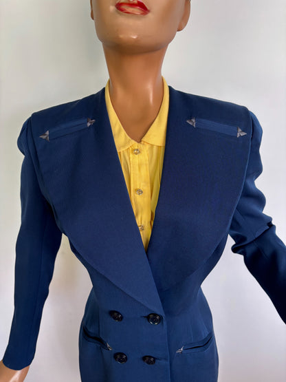 S/XS | 1940s Blue Wool Gabardine Skirt Suit Polly Parker