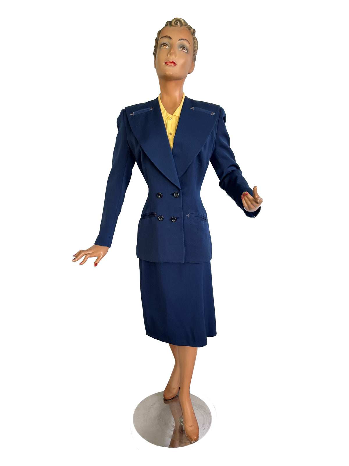 S/XS | 1940s Blue Wool Gabardine Skirt Suit Polly Parker