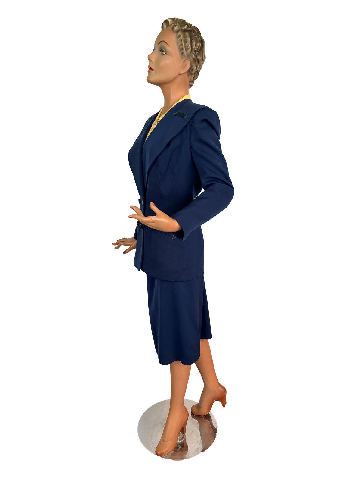 S/XS | 1940s Blue Wool Gabardine Skirt Suit Polly Parker