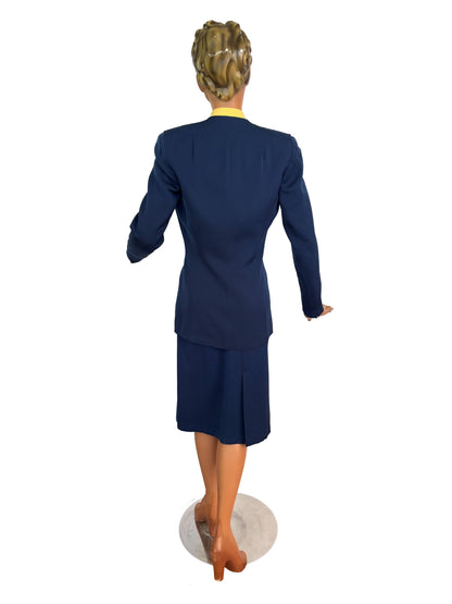 S/XS | 1940s Blue Wool Gabardine Skirt Suit Polly Parker