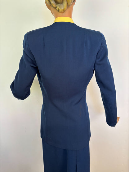 S/XS | 1940s Blue Wool Gabardine Skirt Suit Polly Parker