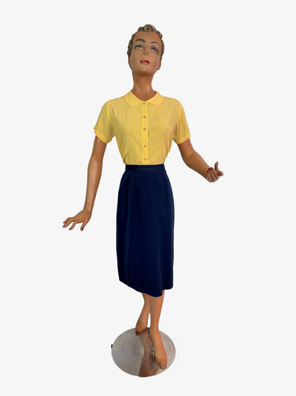 S/M | 1940s/50s Yellow Rayon Crepe Blouse With Peter Pan Collar