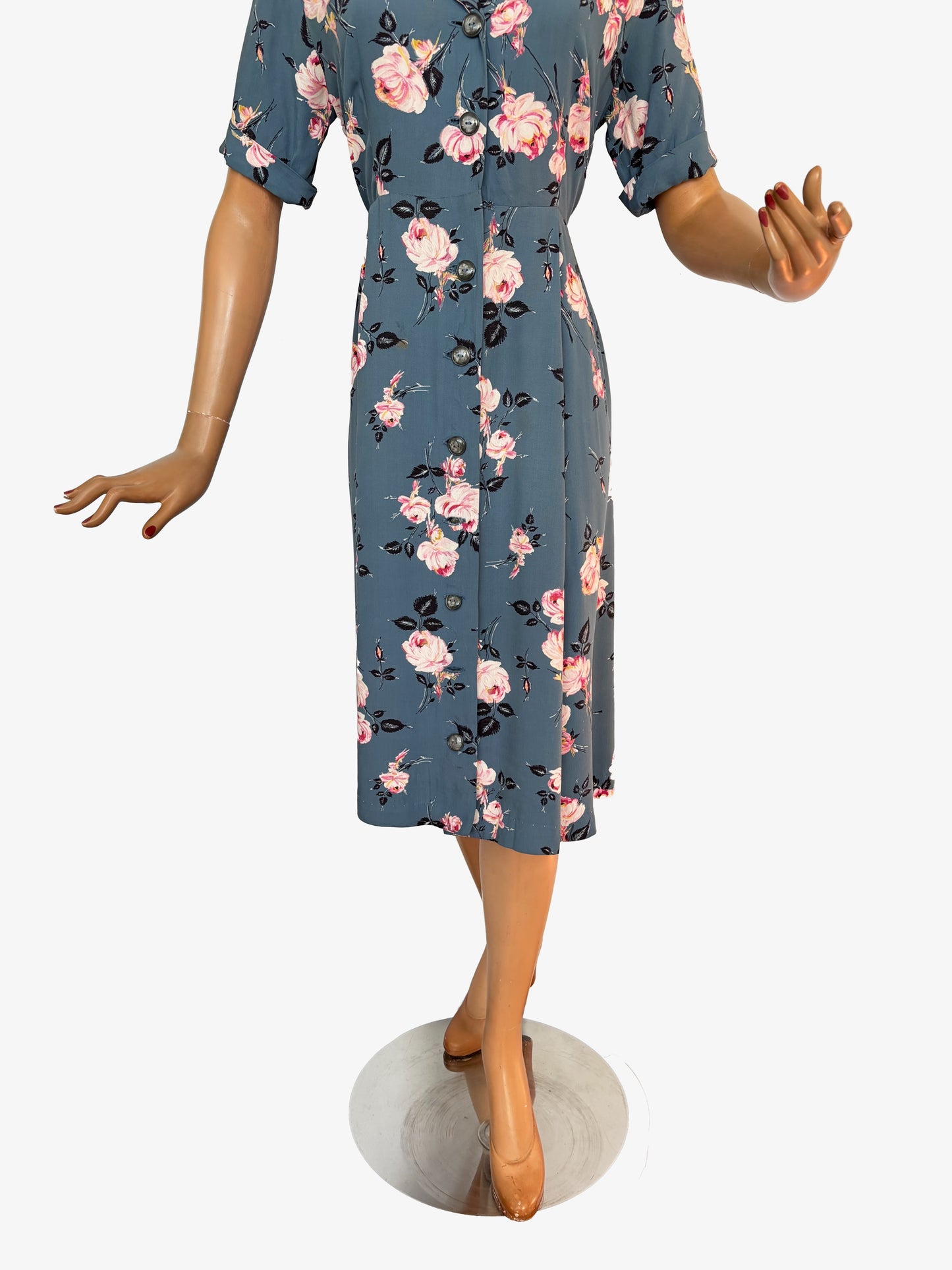 1940s Rayon Button Down Dress | L/XL
