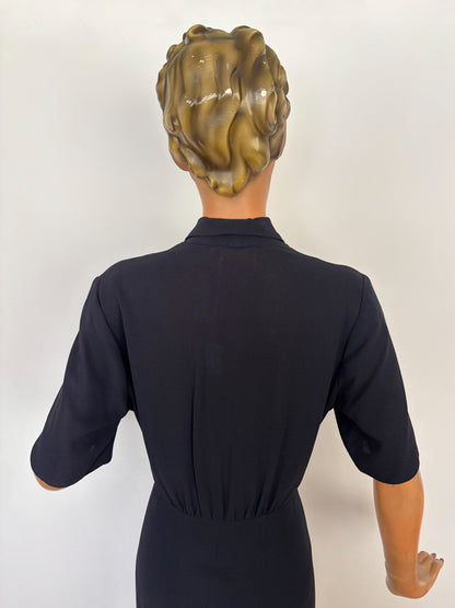 L | 1940s Carmen Classic Crepe Button Down Dress