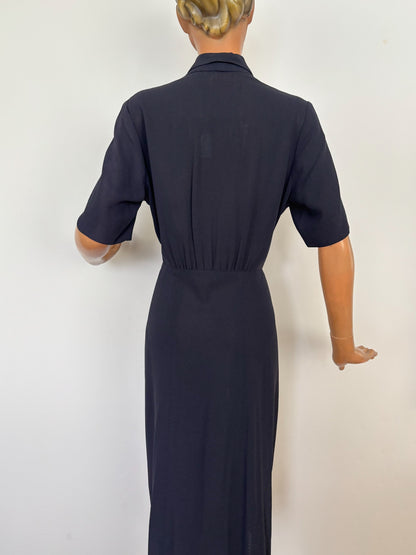 L | 1940s Carmen Classic Crepe Button Down Dress