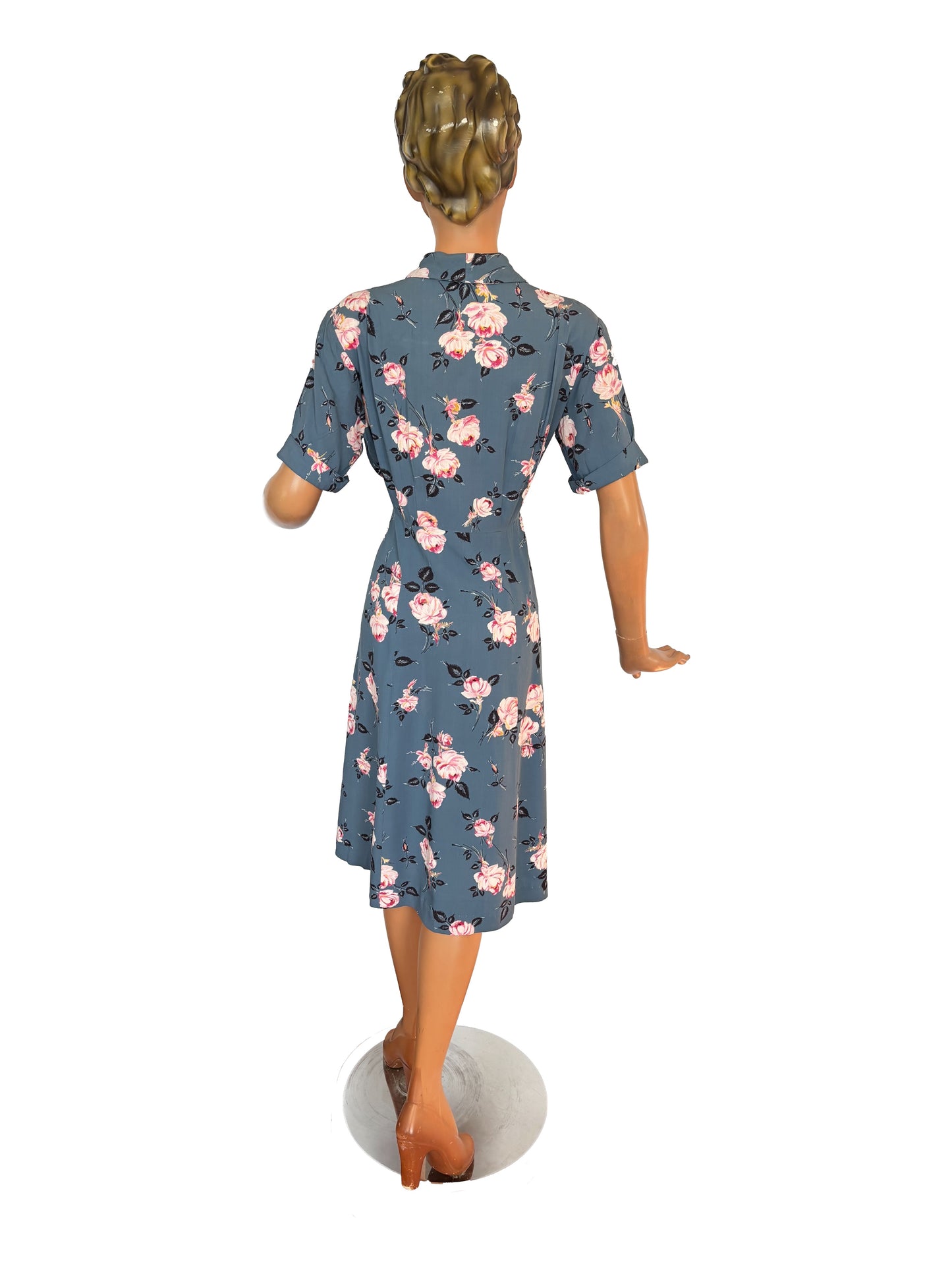 1940s Rayon Button Down Dress | L/XL