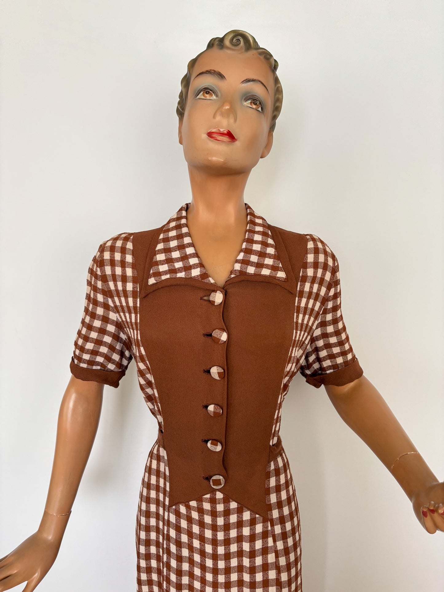 XXL | 1930s/40s Wool Gingham Day Dress