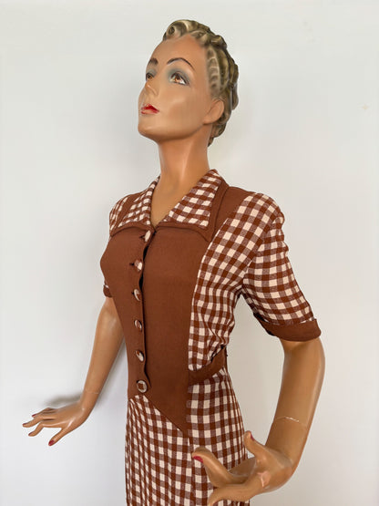 XXL | 1930s/40s Wool Gingham Day Dress