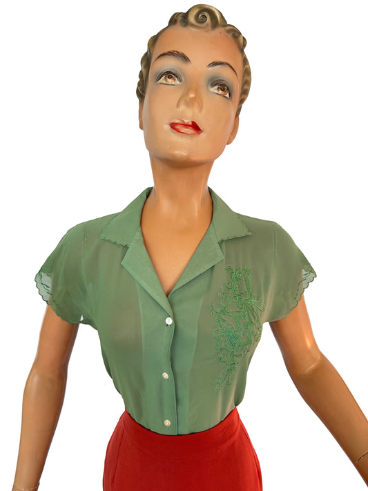 1960s/1970s Crepe Organza Sheer Blouse | Small