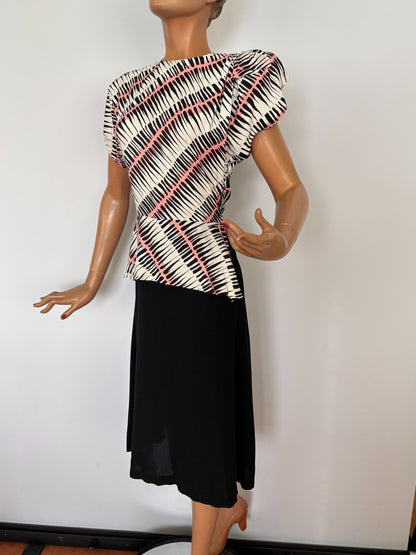 S | 1940s Style Asymmetric Peplum Dress