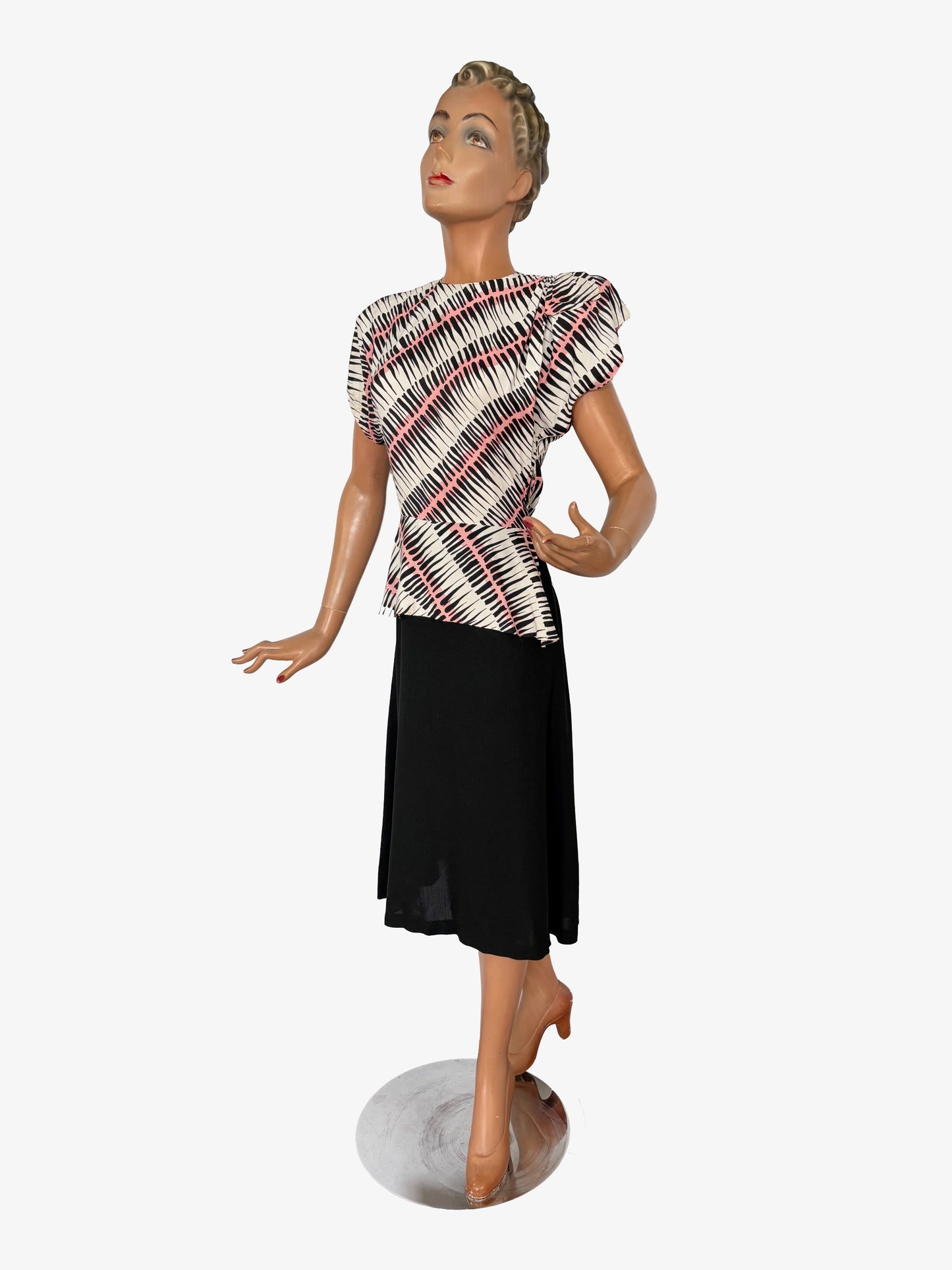 S | 1940s Style Asymmetric Peplum Dress