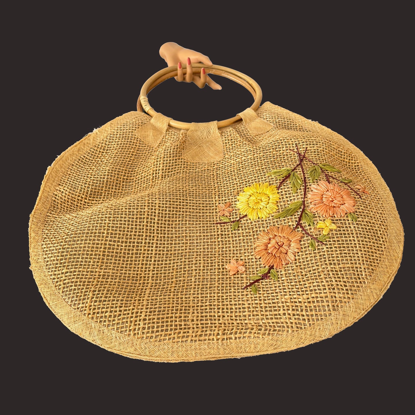 1950s Large Burlap Beach Bag