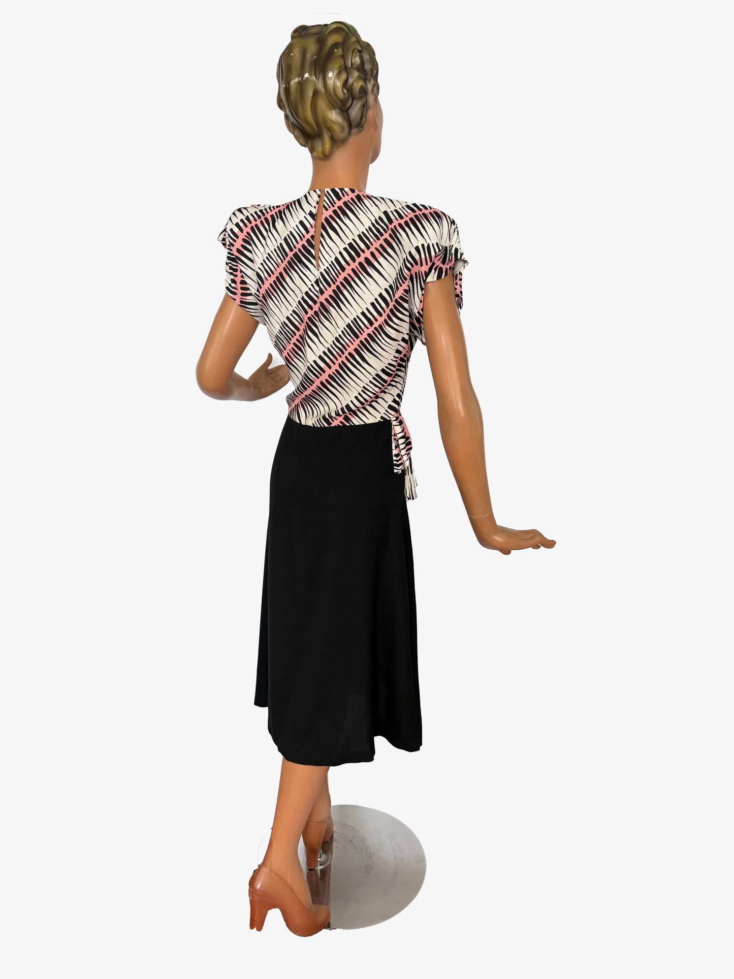 S | 1940s Style Asymmetric Peplum Dress
