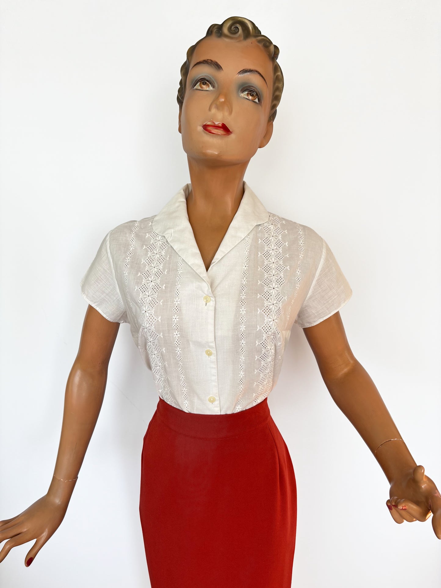 1950s Cotton Broderie Blouse | Medium