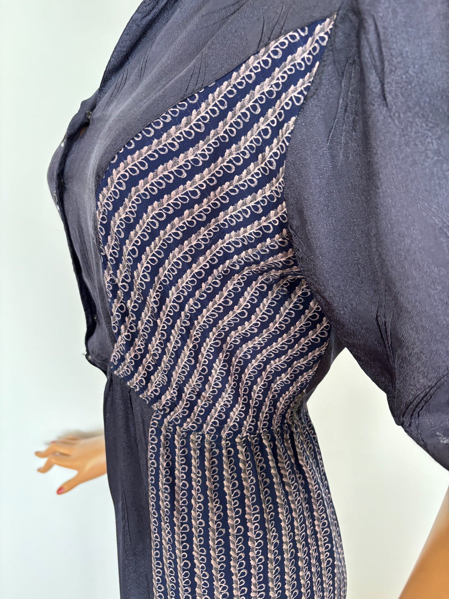 XL/XXL | 1940s Navy Blue Day Dress With Contrast Panels