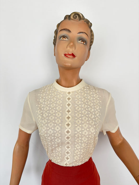 1960s Swiss Embroidered Blouse | Large