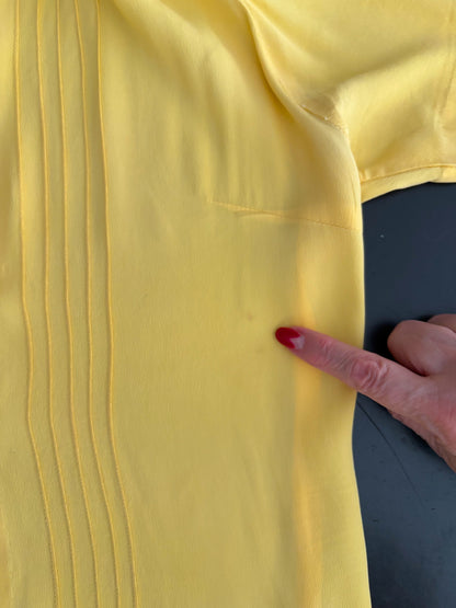 S/M | 1940s/50s Yellow Rayon Crepe Blouse With Peter Pan Collar