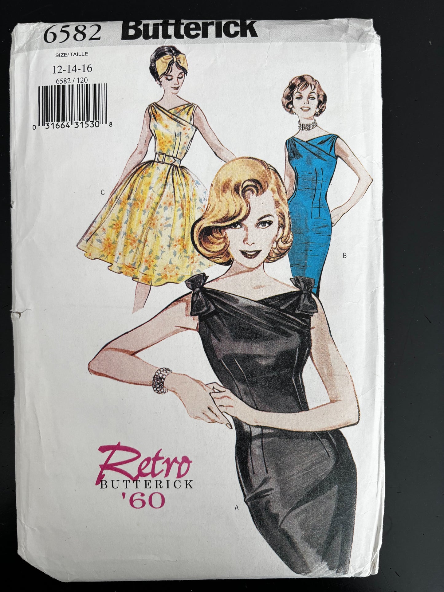 1960 Retro Butterick 6582 Sewing Pattern Misses' Dress and Bełt - Sizes 12 - 16