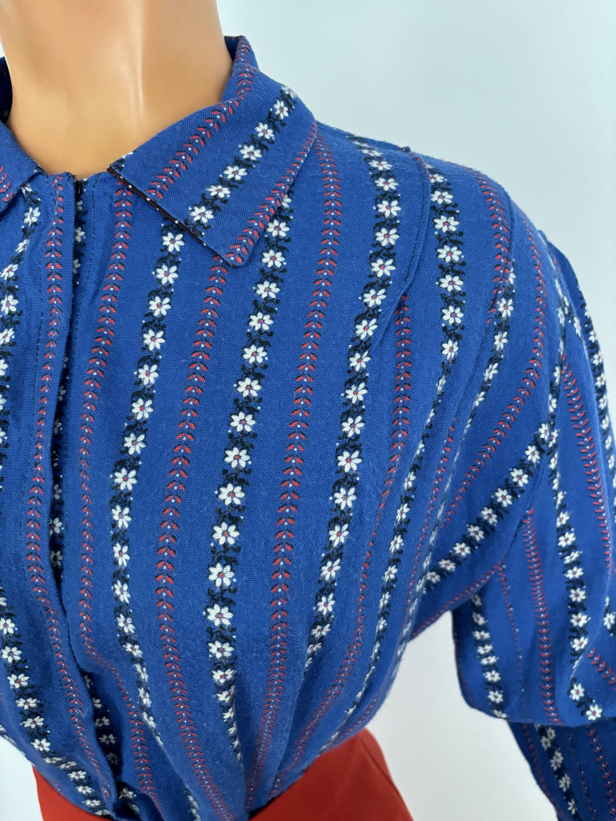 2XL/3XL | 1950s Blue Cotton Flannel Blouse