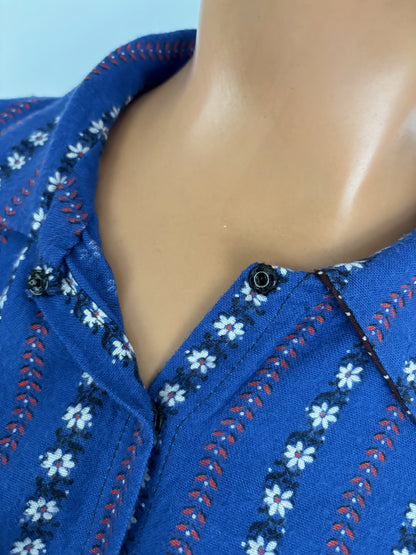 2XL/3XL | 1950s Blue Cotton Flannel Blouse