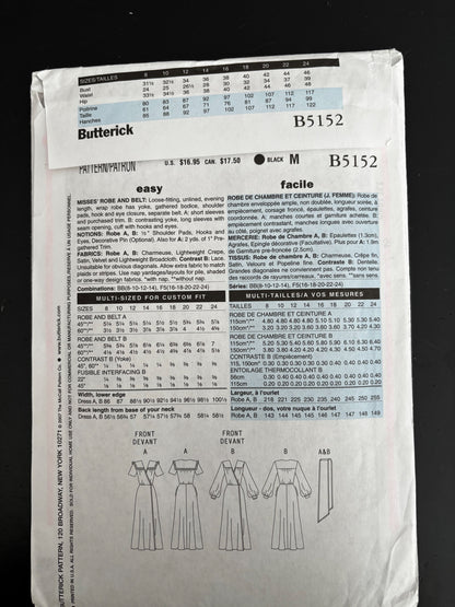 1948 Retro Butterick B5152 Sewing Pattern Misses' Robe and Belt - Sizes 8 - 14