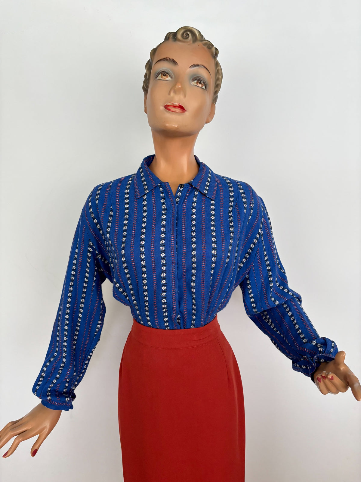 2XL/3XL | 1950s Blue Cotton Flannel Blouse