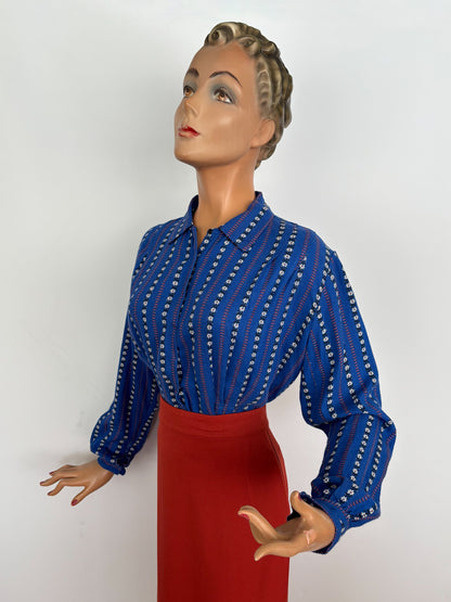 2XL/3XL | 1950s Blue Cotton Flannel Blouse