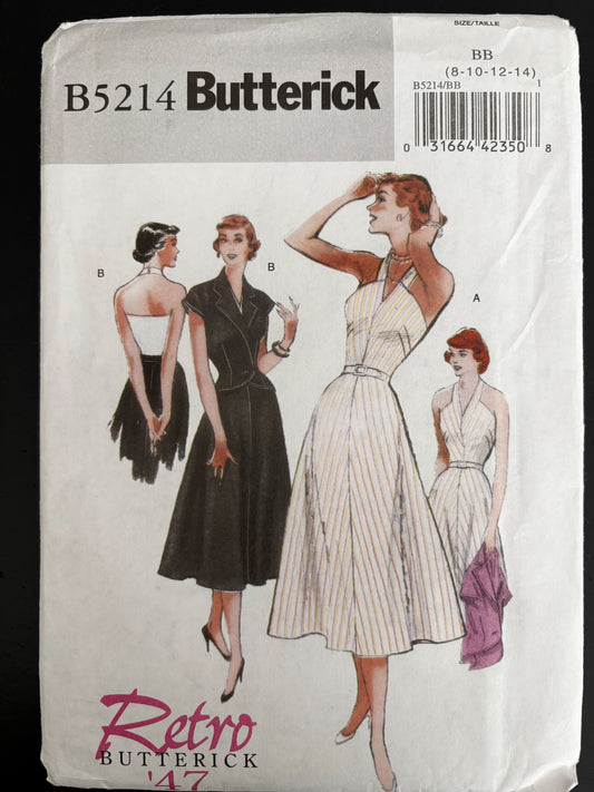 1947 Retro Butterick B5214 Sewing Pattern Misses' Jacket Dress and Belt - Sizes 8 - 14