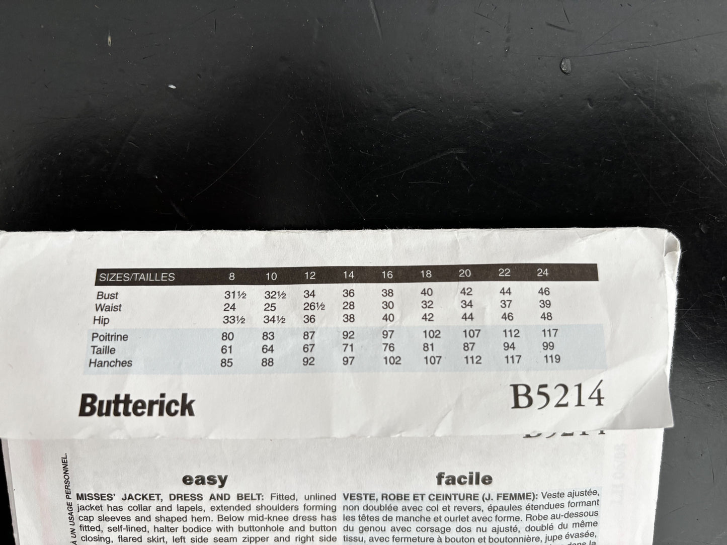 1947 Retro Butterick B5214 Sewing Pattern Misses' Jacket Dress and Belt - Sizes 16 - 24