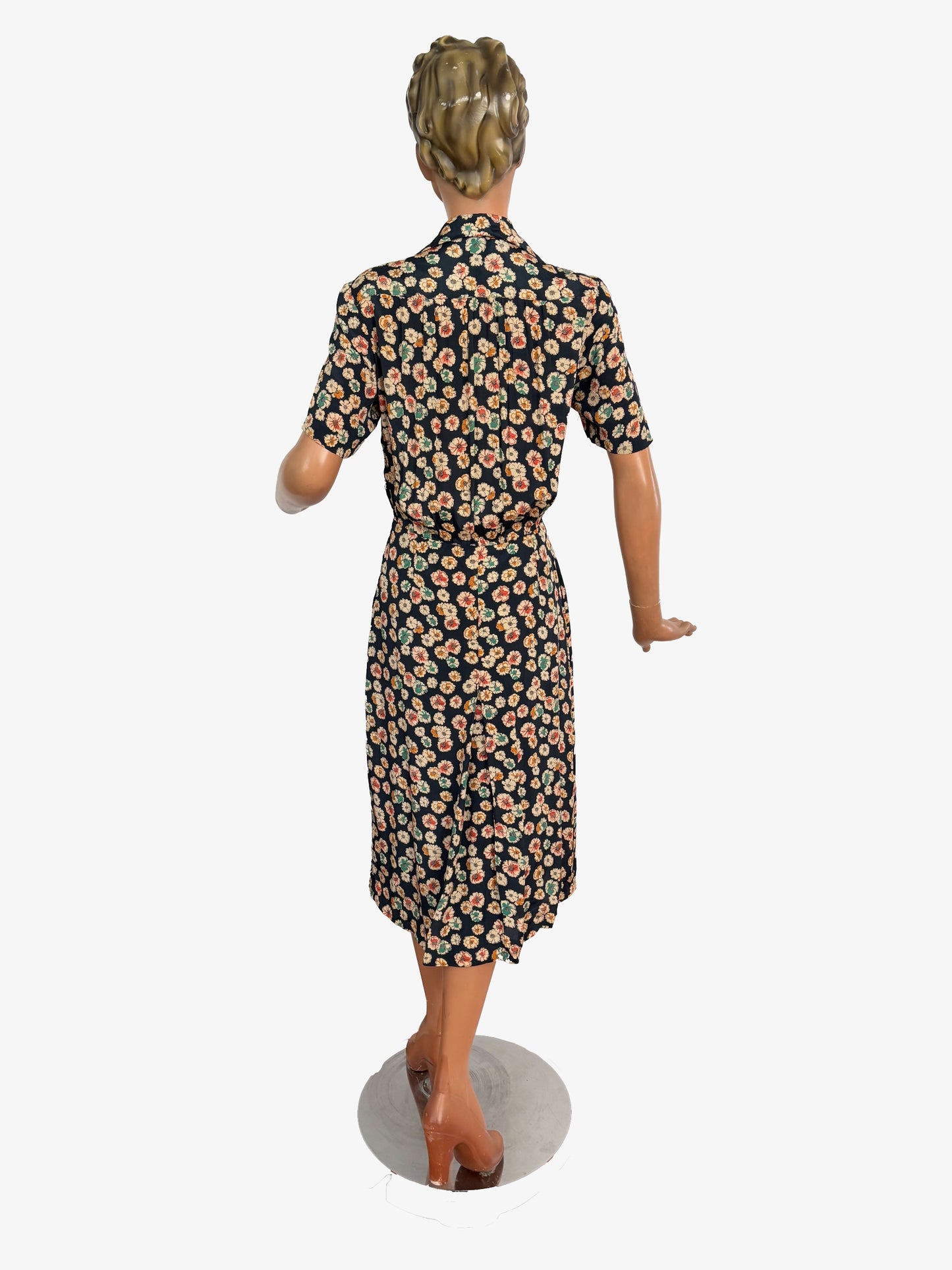 S | 1940s Rayon Floral Dress