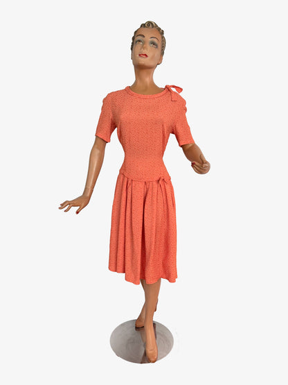 M | 1950s Crepe Day Dress With Shoulder Bow