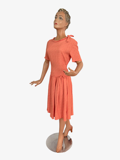 M | 1950s Crepe Day Dress With Shoulder Bow
