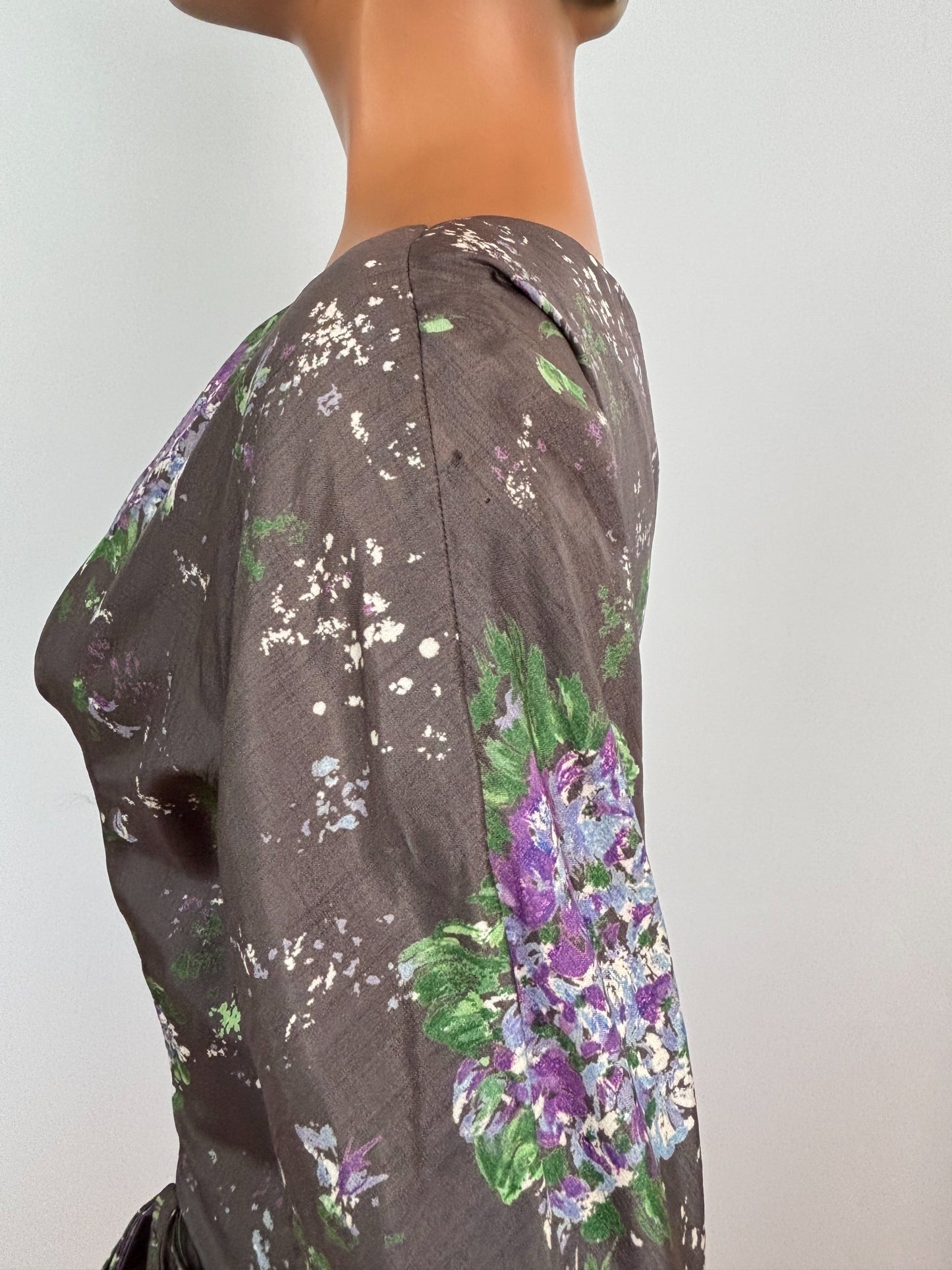 M | 1950s Hand Painted Silk Wrap Dress