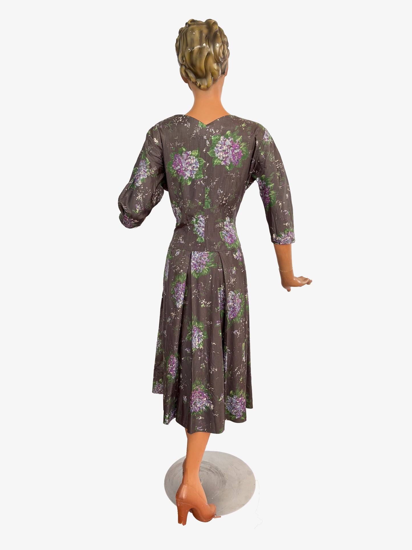 M | 1950s Hand Painted Silk Wrap Dress