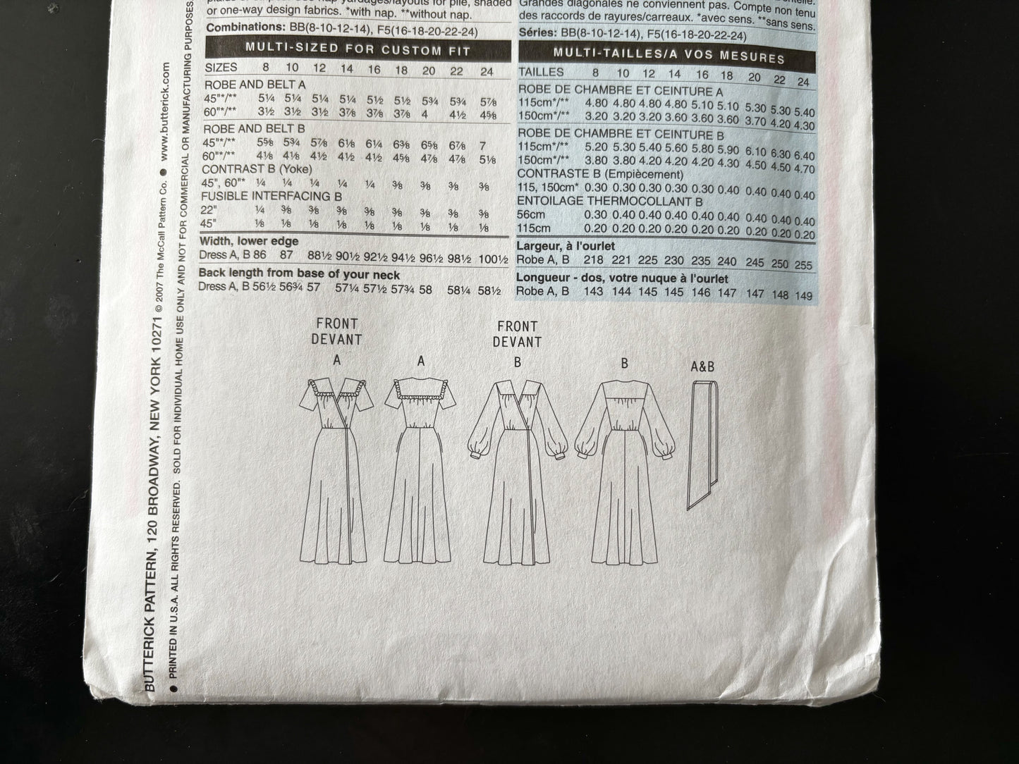 1948 Retro Butterick B5152 Sewing Pattern Misses' Robe and Belt - Sizes 8 - 14