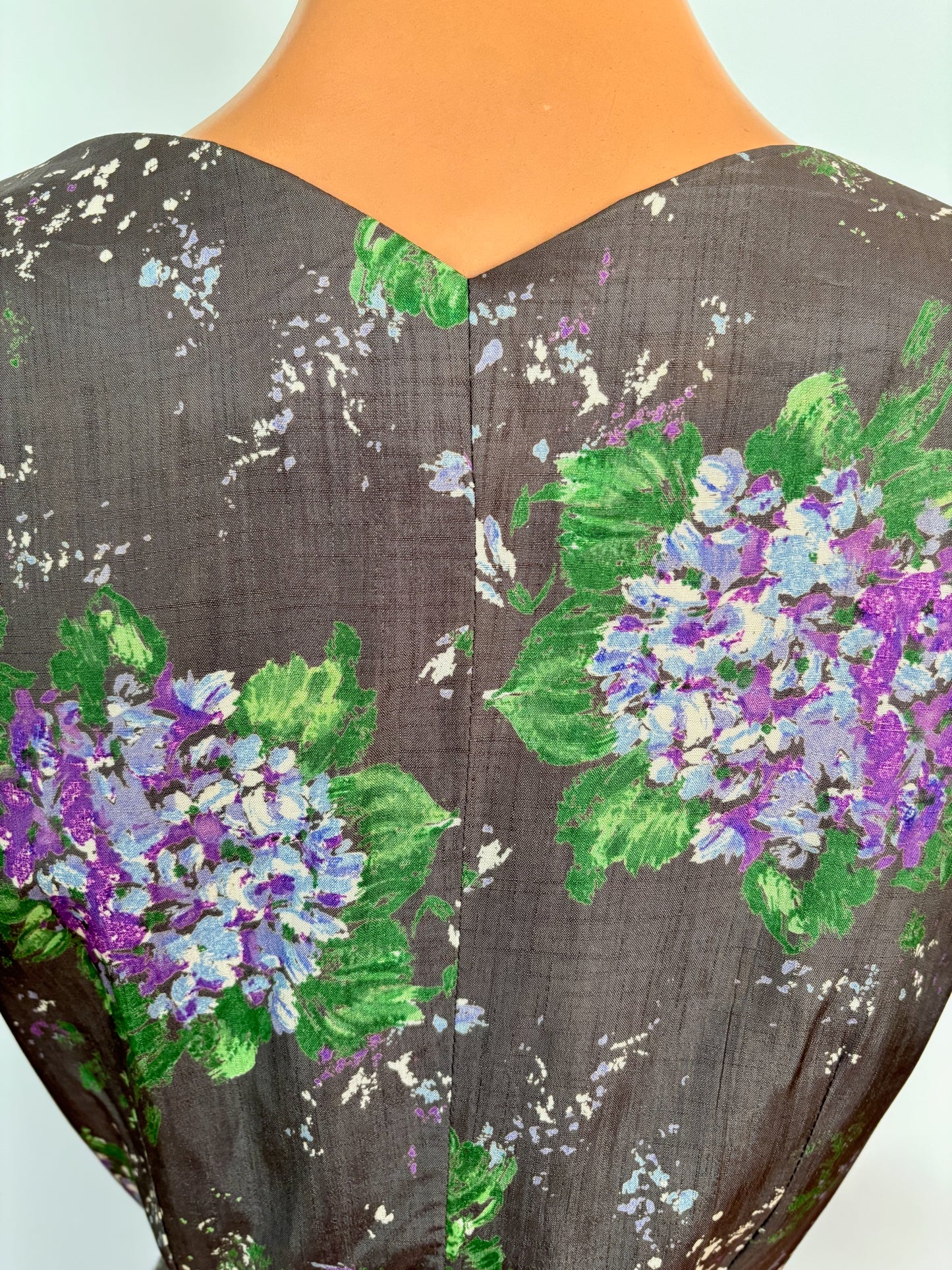 M | 1950s Hand Painted Silk Wrap Dress