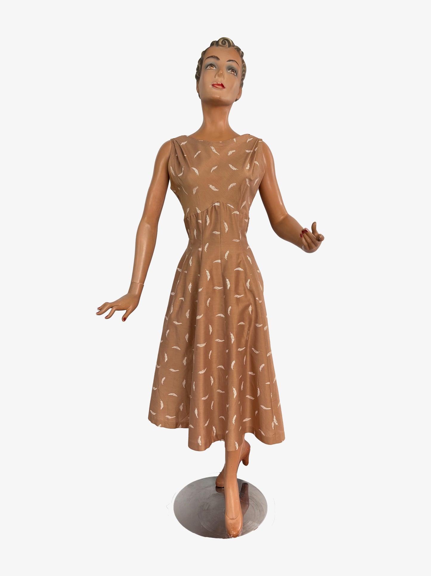 M | 1950s Feather Print Poplin Dress