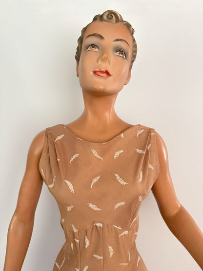 M | 1950s Feather Print Poplin Dress