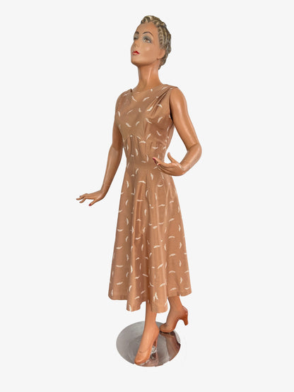 M | 1950s Feather Print Poplin Dress