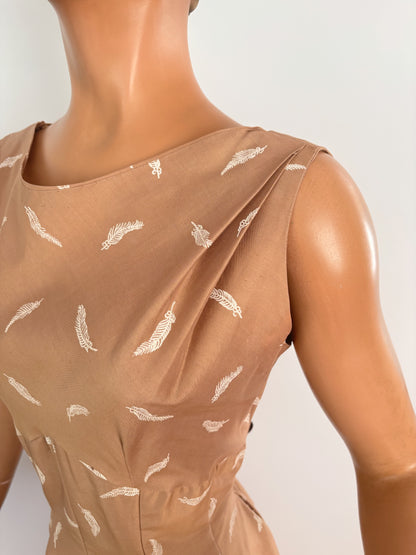 M | 1950s Feather Print Poplin Dress