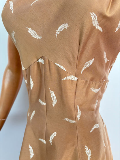 M | 1950s Feather Print Poplin Dress