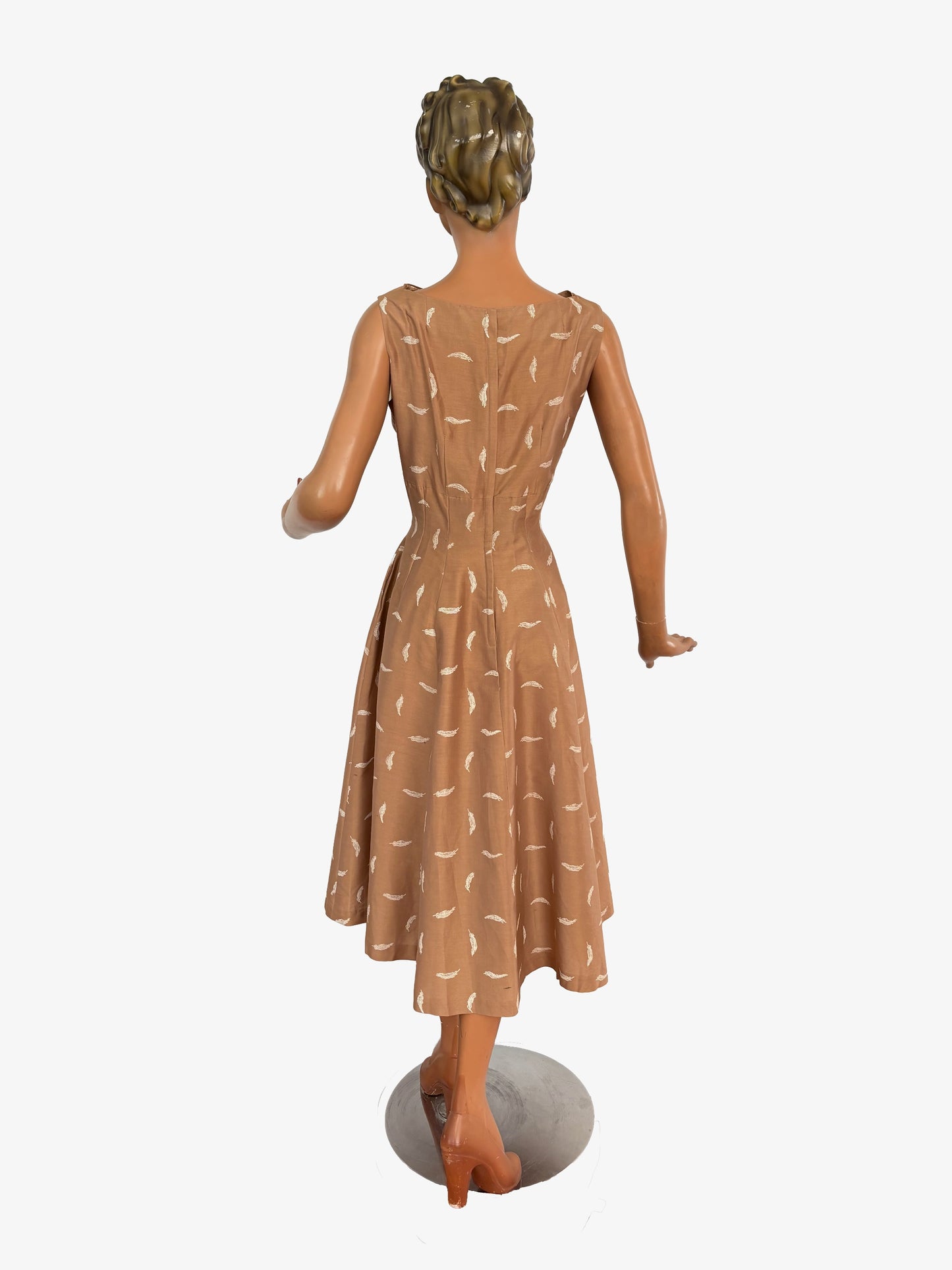 M | 1950s Feather Print Poplin Dress