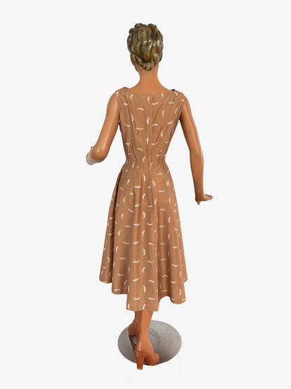 M | 1950s Feather Print Poplin Dress