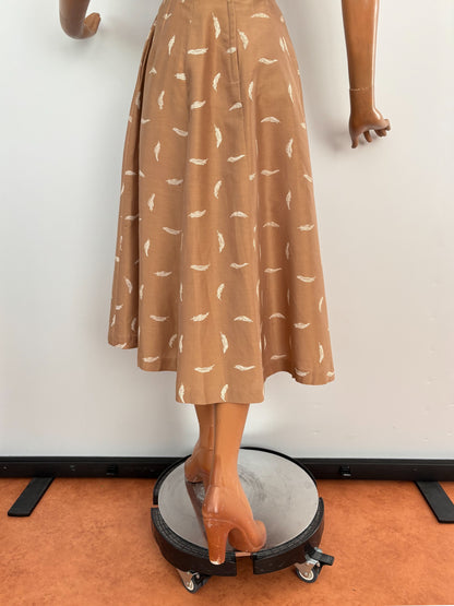 M | 1950s Feather Print Poplin Dress