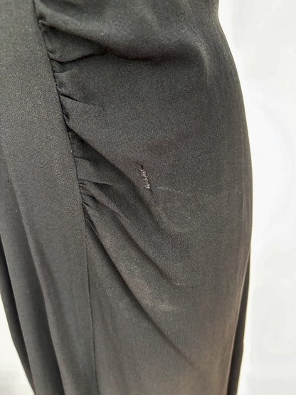 L | 1940s Black Crepe Dress With Appliqué Bodice