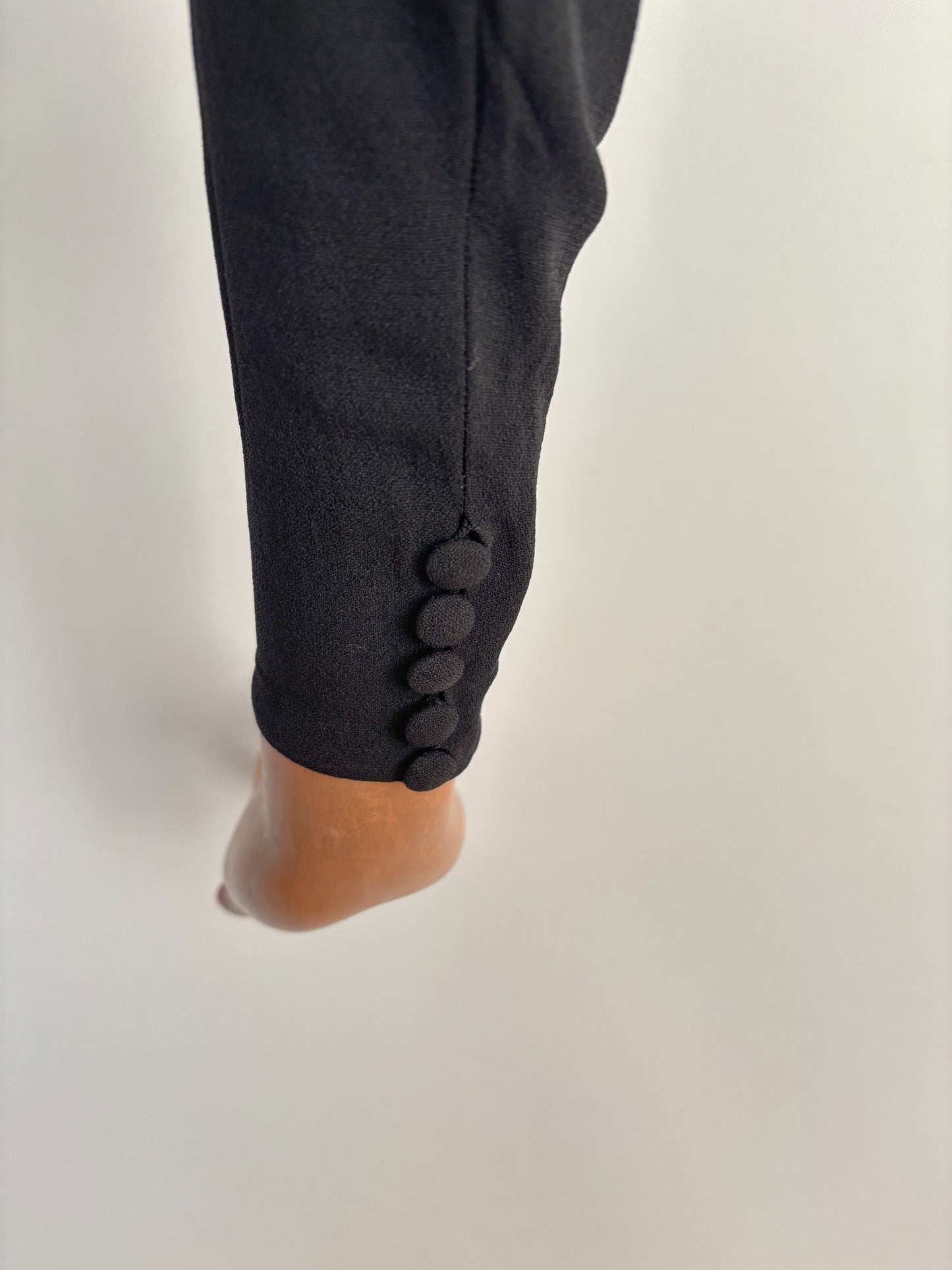 L | 1940s Black Crepe Dress With Appliqué Bodice