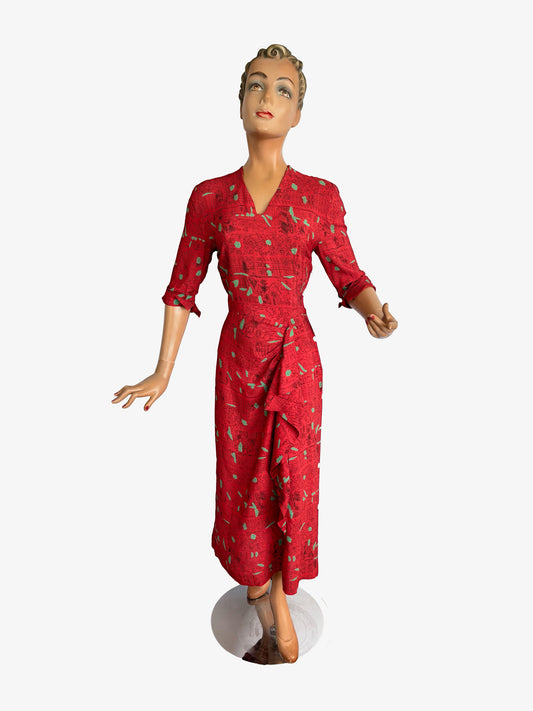 1940s Ellen Kaye Novelty Print Dress | XS/S