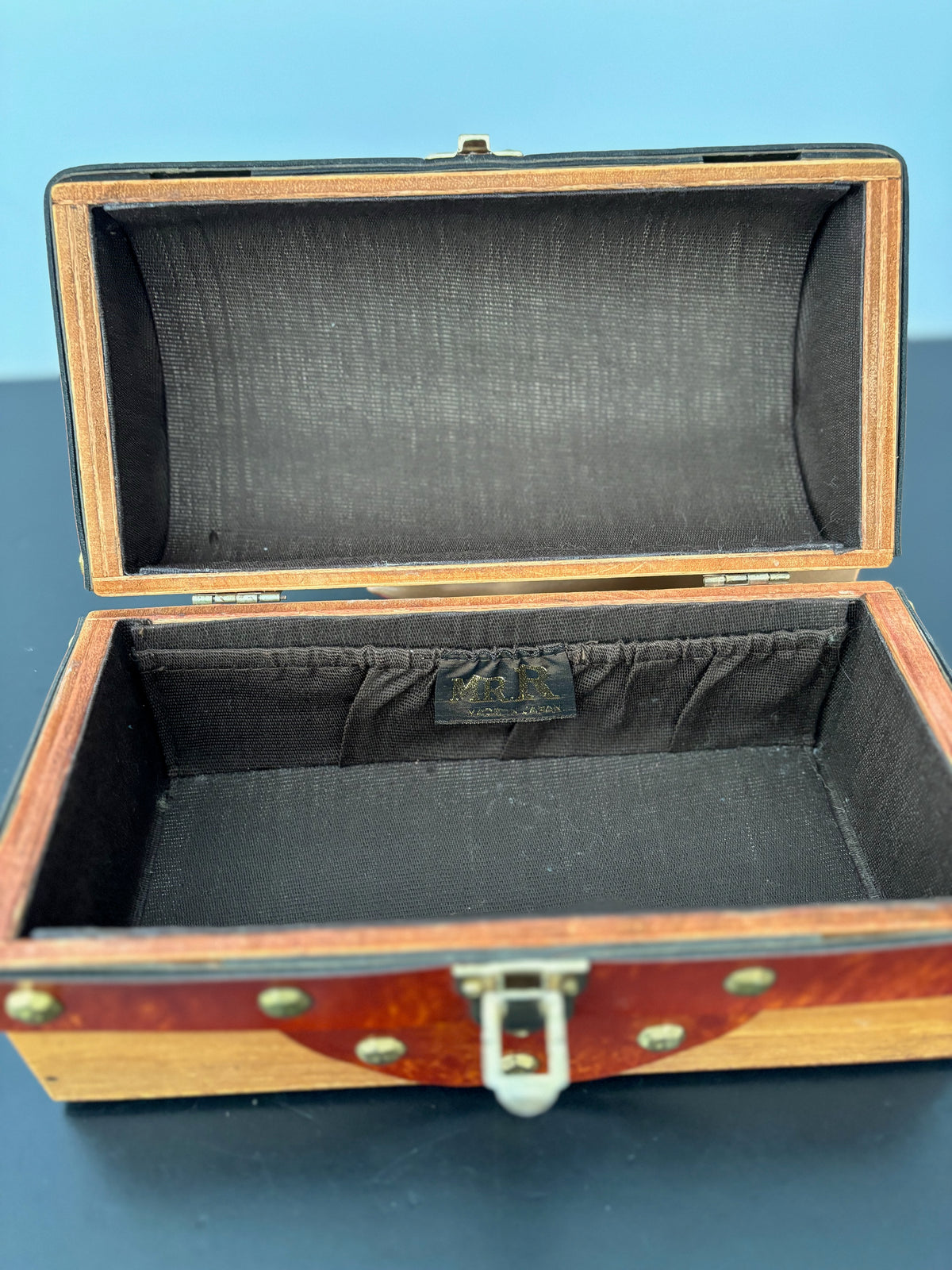 1960s Mr. R Wooden Treasure Chest Box Bag with Metal Studs